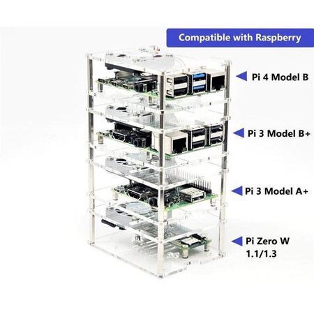 MICRO CONNECTORS Micro Connectors RAS-PCS46 4 Layer Acrylic Stackable Raspberry Pi Case with Fan-Model B B Plus & Zero RAS-PCS46